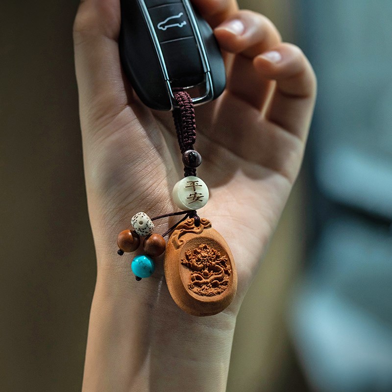 纯桃木雕刻十二生肖钥匙扣鼠牛虎兔龙蛇马羊猴鸡狗猪汽车钥匙挂件