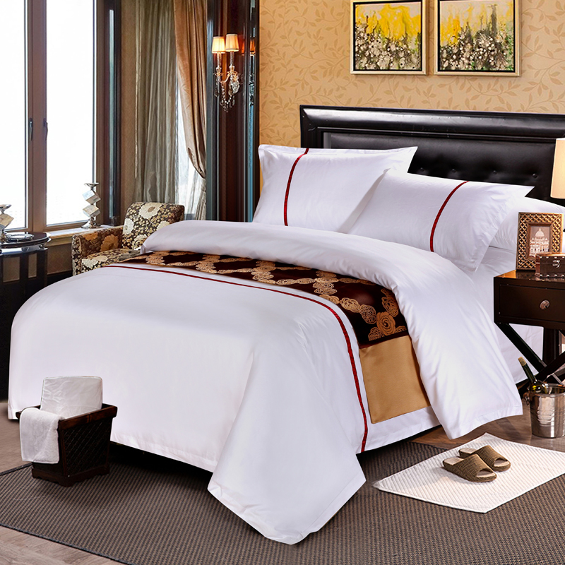 酒店三四件套全棉60支简约酒店床上用品床单被套被罩床笠纯棉双人
