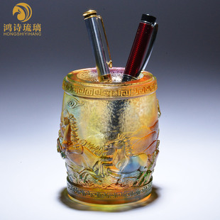 高档复古中国风琉璃笔筒办公室老板桌马摆件送领导送别升职礼物男