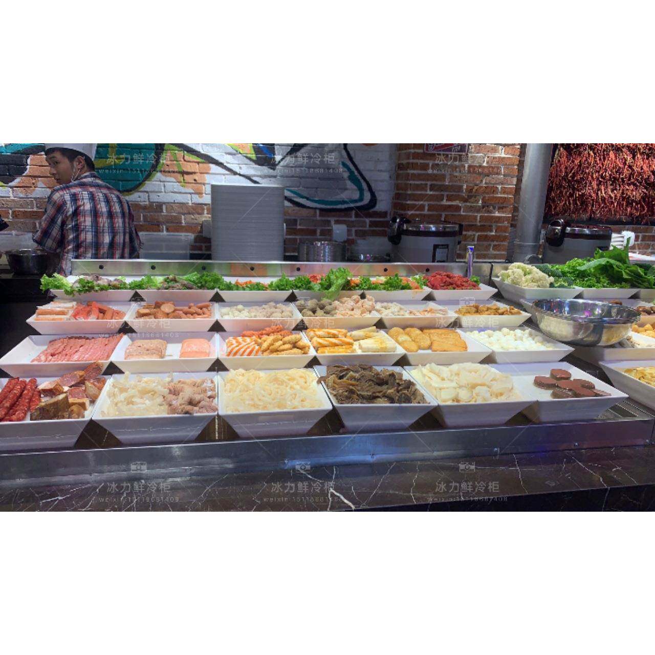 定制不锈钢带喷雾冰台生鲜蔬菜水果海鲜自助餐保鲜展示台
