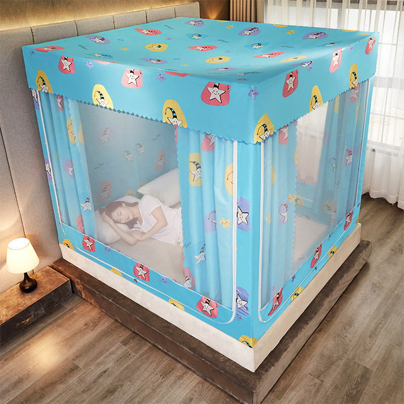 家用遮光蚊帐床帘一体式防蚊罩1.5m2米1.8m拉链蒙古包全封闭方帐