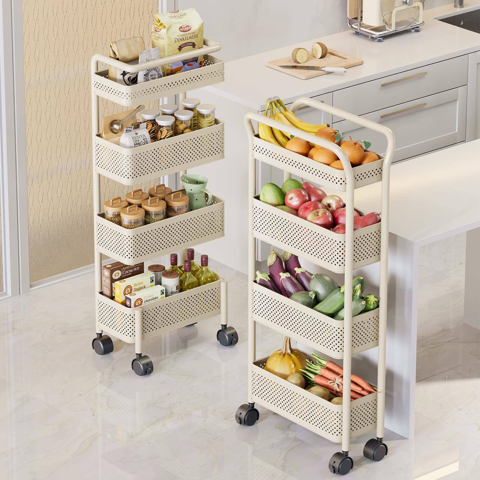 家用夹缝置物架侧收纳架菜篮子小推车厨房落地多层储物架可移动