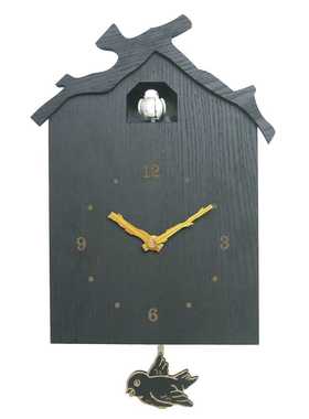 亚马逊家居挂钟黑色木屋布谷鸟咕咕报时挂钟创意摇摆小鸟挂钟