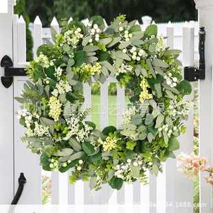 跨境现货四季藤圈藤条仿真桉树叶人造浆果尤加利花园装饰门挂花环