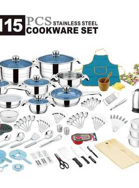 潮州互发工厂热销不锈钢炊具115PCS cookware sets套装锅加厚套锅