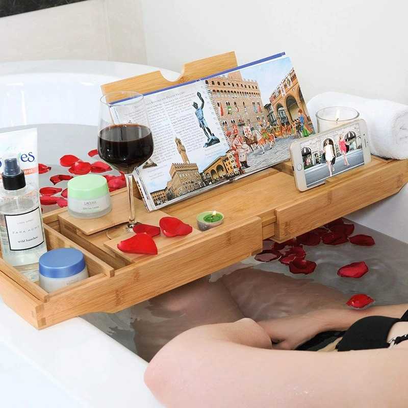 竹制浴室置物架中板升级款多色可选手机平板红酒多功能浴桶置物架