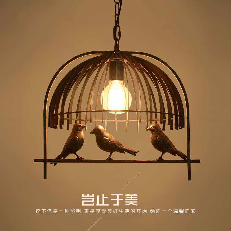 铁艺餐厅吊灯个性创意三头小鸟复古酒吧loft工业风灯饰美式吊灯具