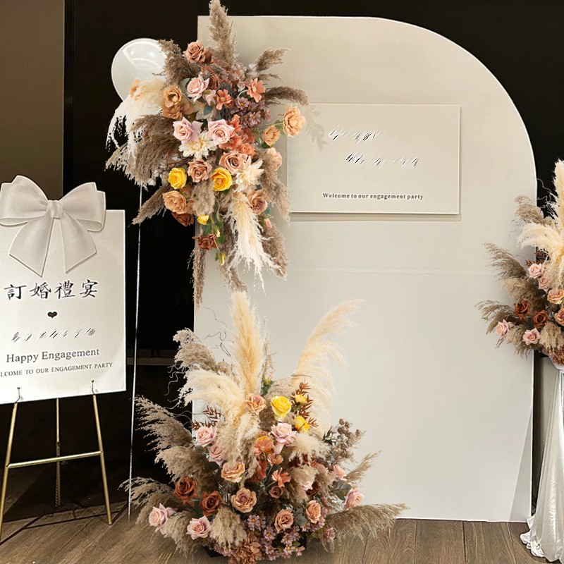 芦苇干花仿真花艺装饰复古花艺拱门壁挂花排地花橱窗婚礼背景花卉