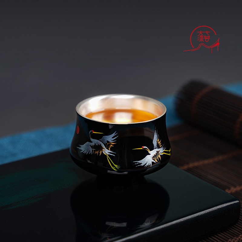 七巷大漆茶杯主人杯功夫茶具银杯中式仙鹤高端手工非遗福州漆器