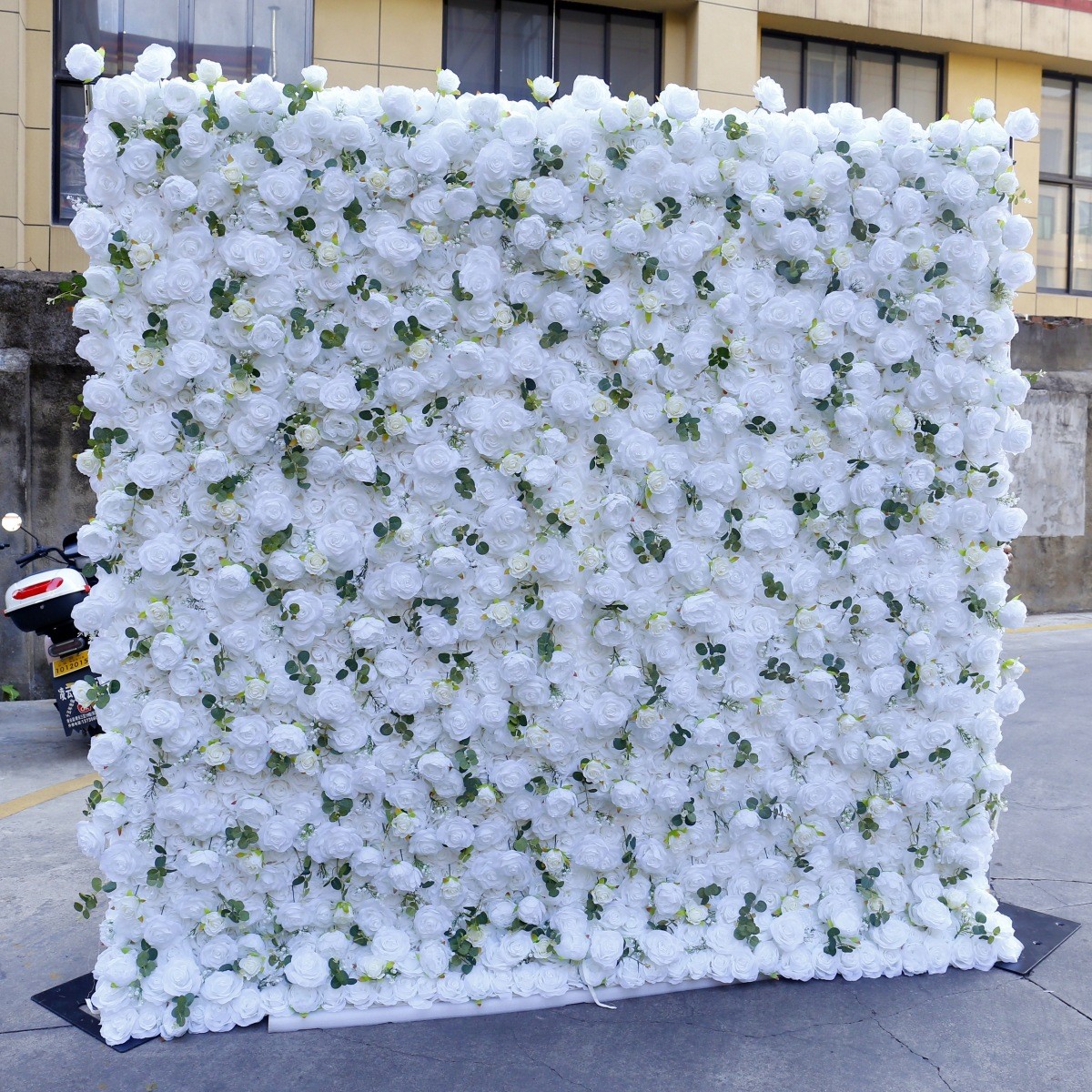 纯白5D仿真布底花墙背景墙白色婚庆婚礼布置假花玫瑰花艺布景美陈