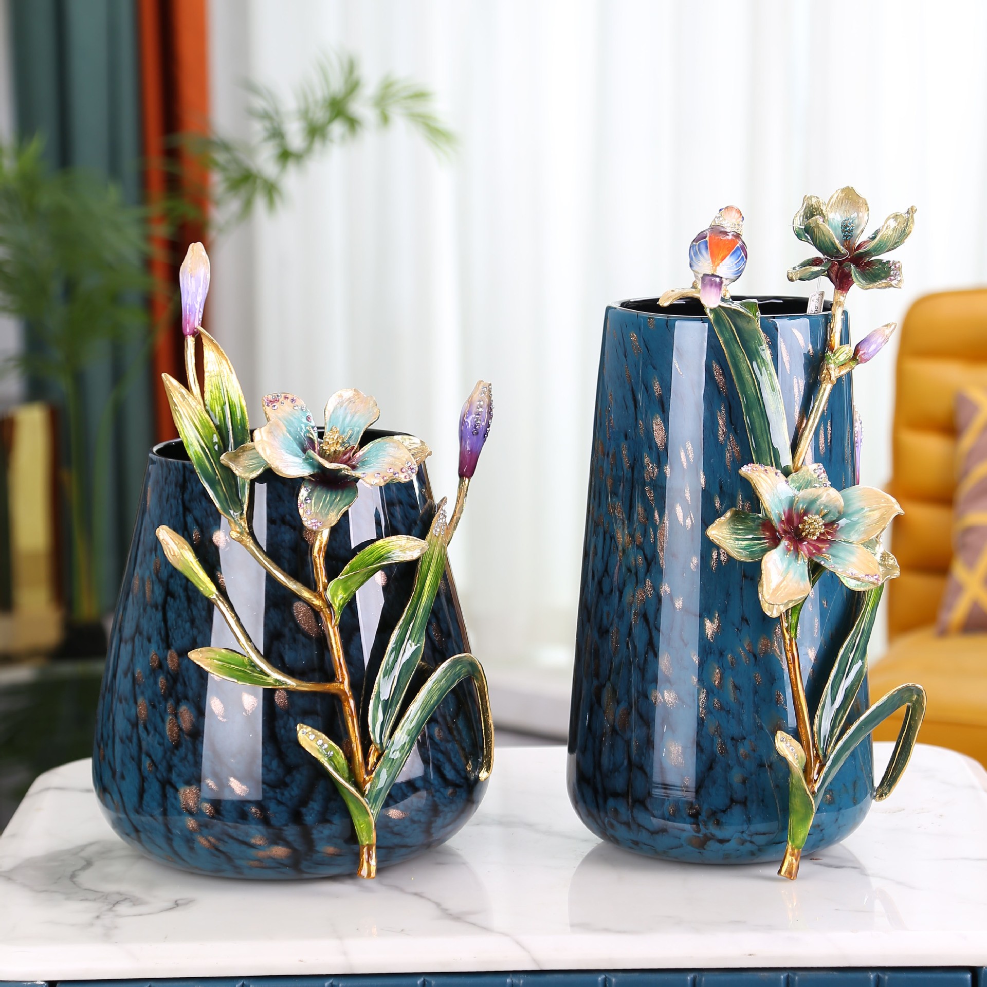 轻奢珐琅彩花瓶手工摆件工艺品家居花盆玄关客厅装饰品酒柜