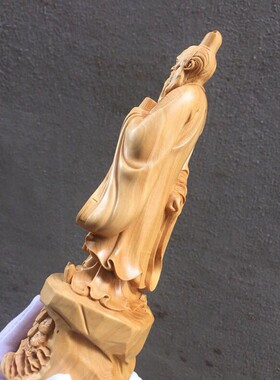 黄杨木孔子像木雕工艺品博古架展览架家居摆件