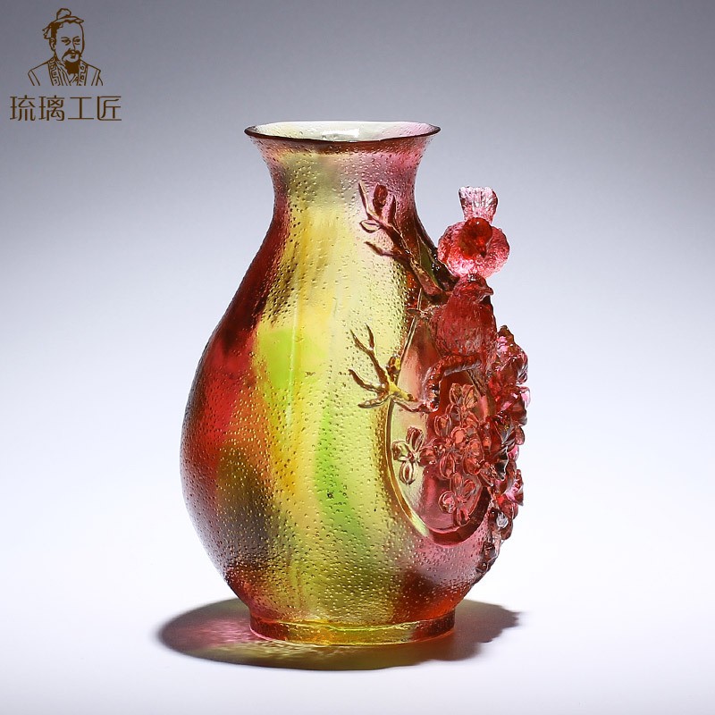 琉璃工艺品创意喜上眉梢梅花花瓶摆件客厅插花餐桌新房子乔迁礼物