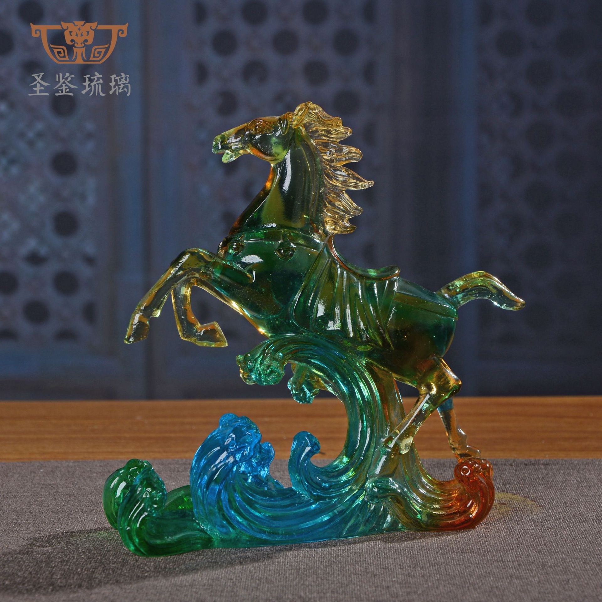 琉璃腾达马名片座中式水晶商务礼品飞黄腾达放名片办公室摆件