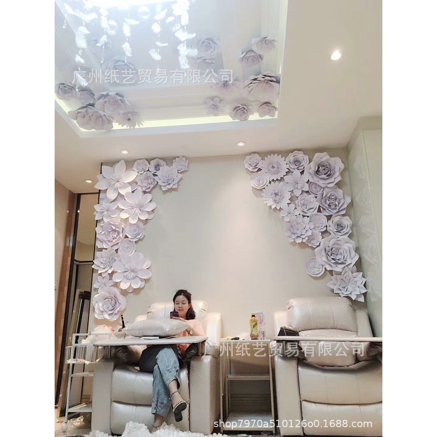 荷兰店铺 公司店铺形象墙大型纸花 花墙 花 前台背景墙装饰纸花