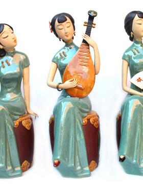 客厅办公室电视柜工艺品旗袍仕女复古陶瓷美女人物摆件家居饰品