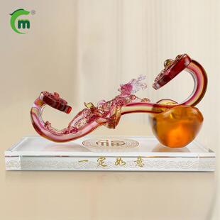 锋明古法琉璃龙凤呈祥如意高档装饰手工摆件结婚乔迁新居吉祥礼物