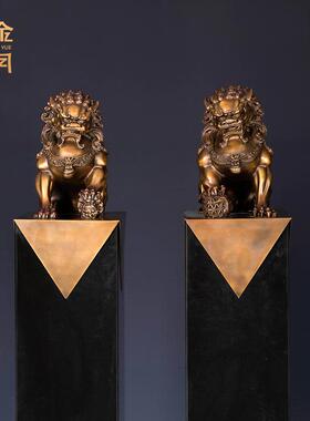 铜艺坊大宫门狮黄铜雕塑像办公室客厅瑞兽狮子黄铜工艺品铜器摆件