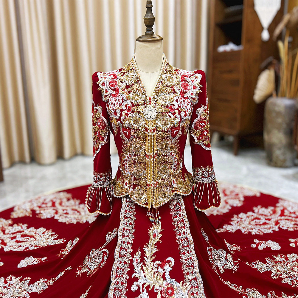 网红丝绒秀禾服2025新款新娘结婚新中式婚服敬酒服出阁服礼服禾服