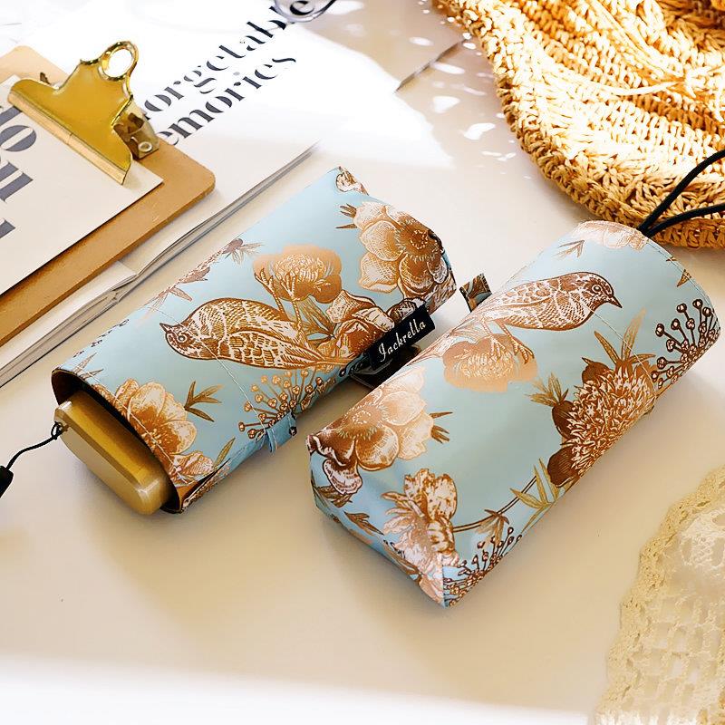 日系复古迷你五折超轻太阳伞黑胶防晒口袋伞防紫外线女小巧遮阳伞