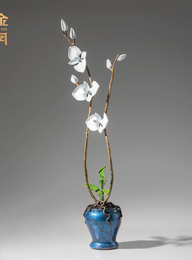 铜金岁月蝴蝶兰花黄铜摆件玄关电视柜植物花卉花艺彩铜工艺品摆件
