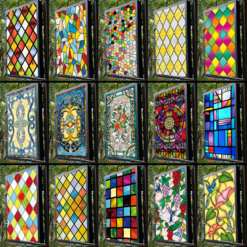 欧式自粘窗花纸复古美式彩色玻璃贴纸浴室贴膜窗户贴纸透光不透明