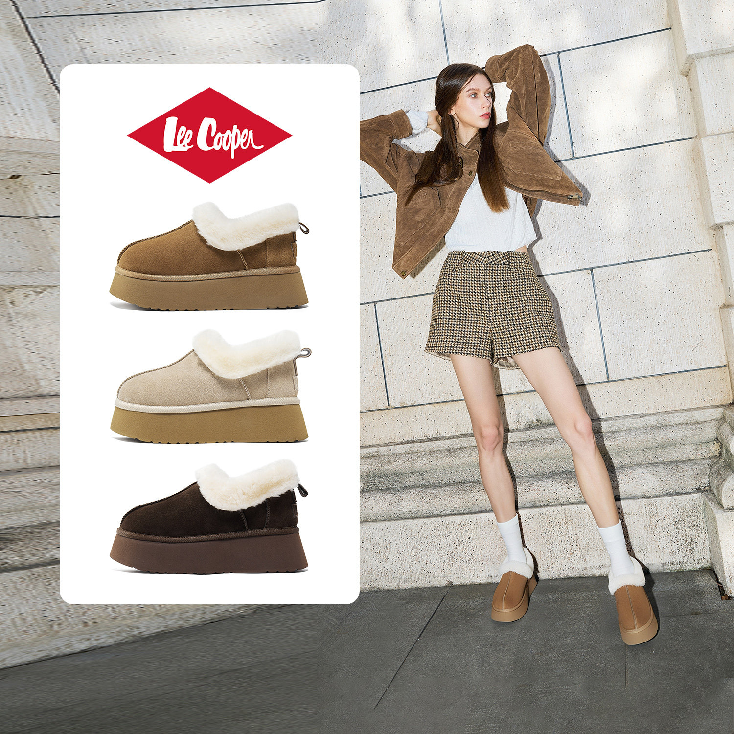 Lee Cooper【孟子义同款系列】雪地靴女款2025新款冬季