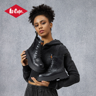 秋冬复古增高女靴皮面耐磨靴子 2025新款 Lee Cooper厚底马丁靴女款