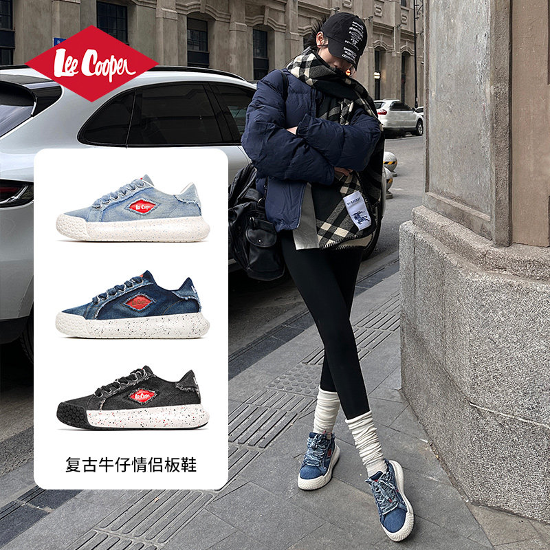 Lee Cooper复古帆布鞋女款2025新款秋冬软底休闲板鞋增