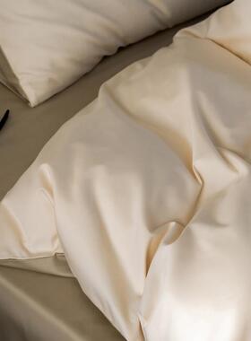 MAMO高端100长绒棉贡缎双拼纯色四件套轻奢丝滑柔软床单纯棉床笠