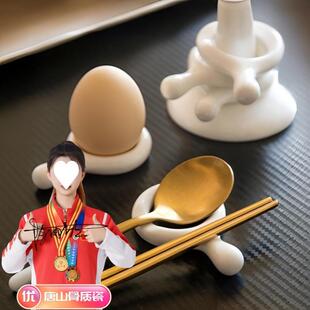 唐山高档骨质瓷纯白色圆环两用筷子架勺托筷枕精致