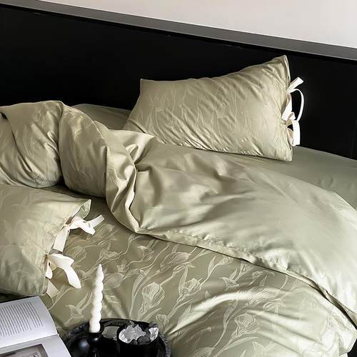 复古法式高级感纯色轻奢100S长绒棉全棉提花四件套床笠款被套