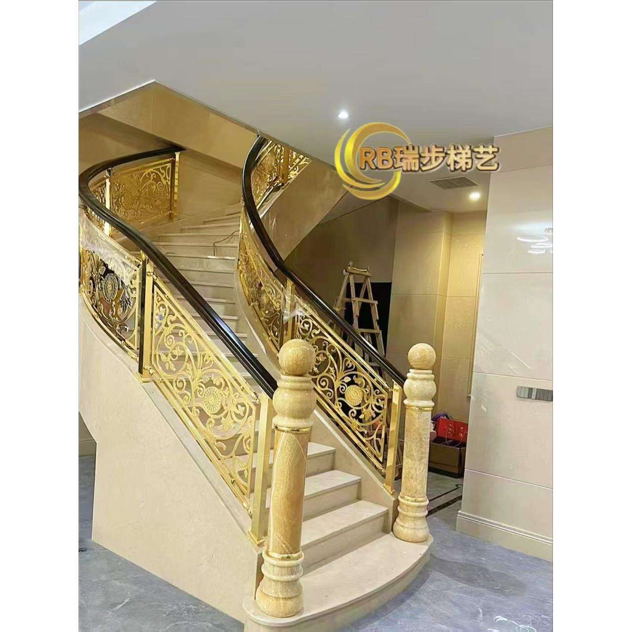 酒店栏杆工程铝艺楼梯护栏 铜艺扶手楼梯厂家