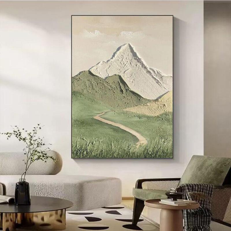 手绘油画山水风景画客厅餐厅装饰画抽象背有靠山立体肌理风景壁画