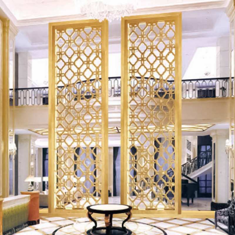 佛山镂空铝合金屏风玫瑰金雕花格栅装饰隔断承接工程新中式玄关