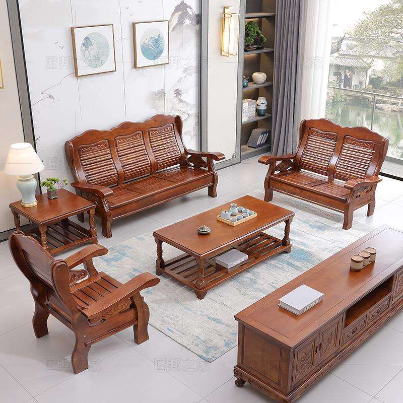 实木沙发组合中式客厅经济型木质家具老式农村木沙发凉椅子春秋椅