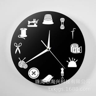 裁缝店工艺室专业创意时钟 简约个性壁钟亚克力居家装饰墙钟跨境