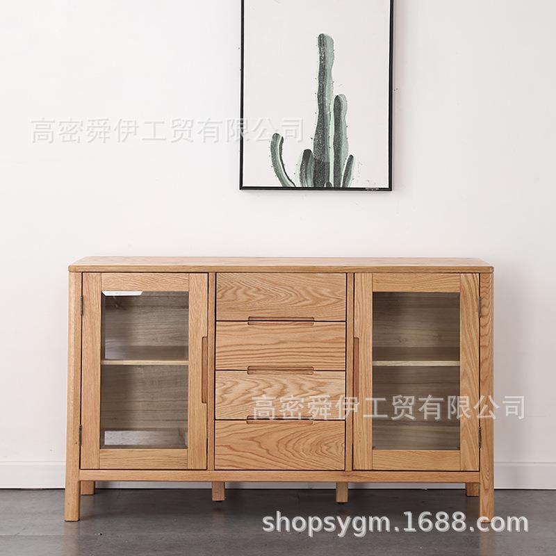 舜伊简约橡木两门四抽餐边柜北欧实木茶水柜多功能厨房收纳储物柜