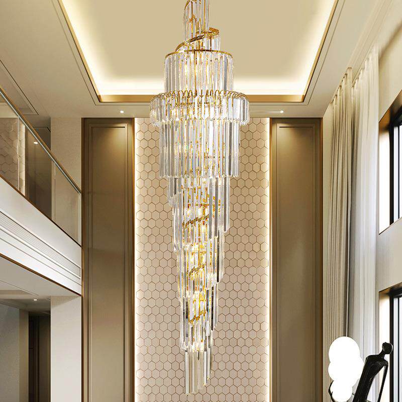 别墅客厅水晶大吊灯旋转楼梯豪华水晶灯具新中式复式楼中空长吊灯
