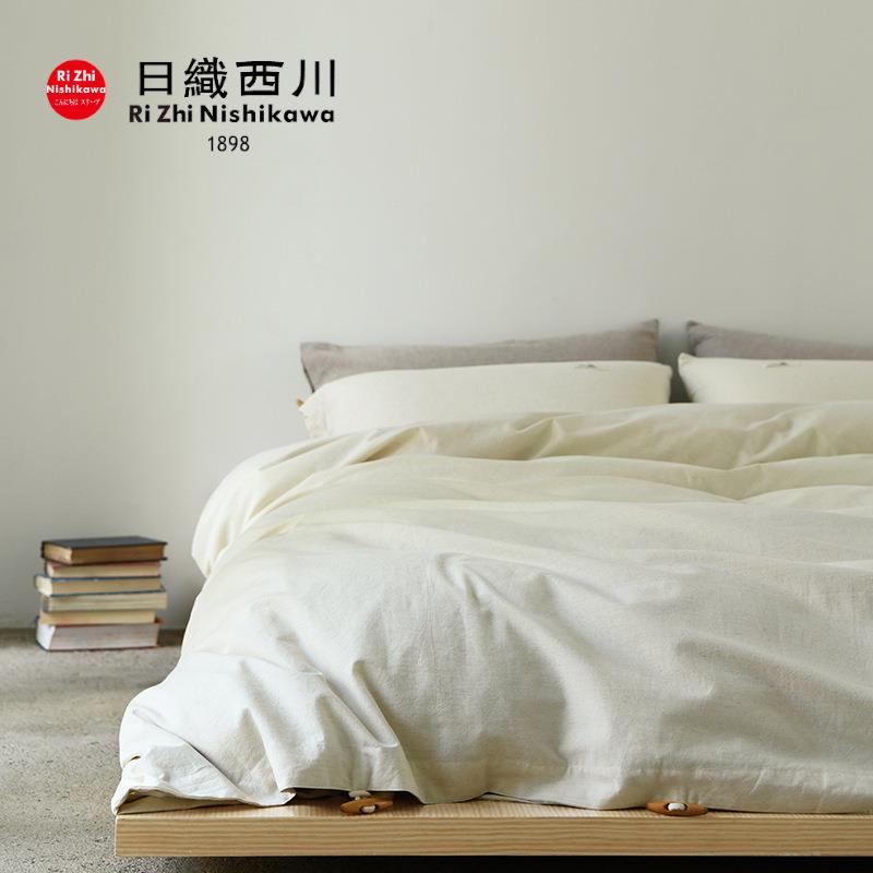 重工新品棉麻四件套~简约中式纽扣款被套床单超柔软透气全棉1.8床