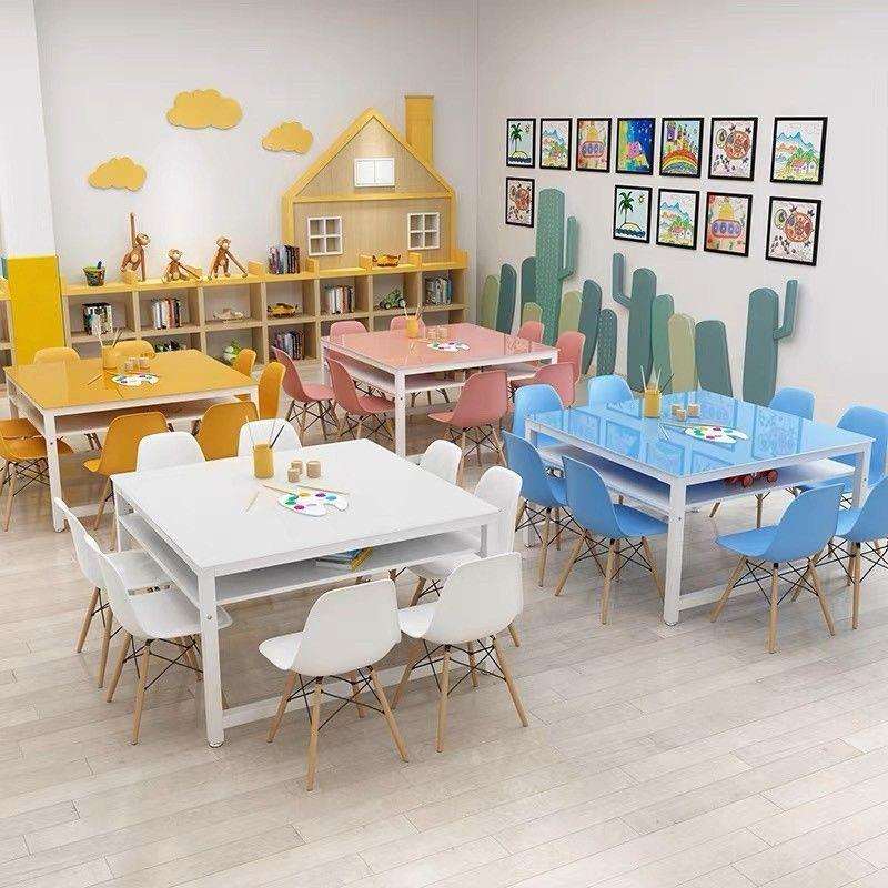 幼儿园绘画桌儿童画画桌学生课桌椅美术教室桌子拼接手工桌彩色桌
