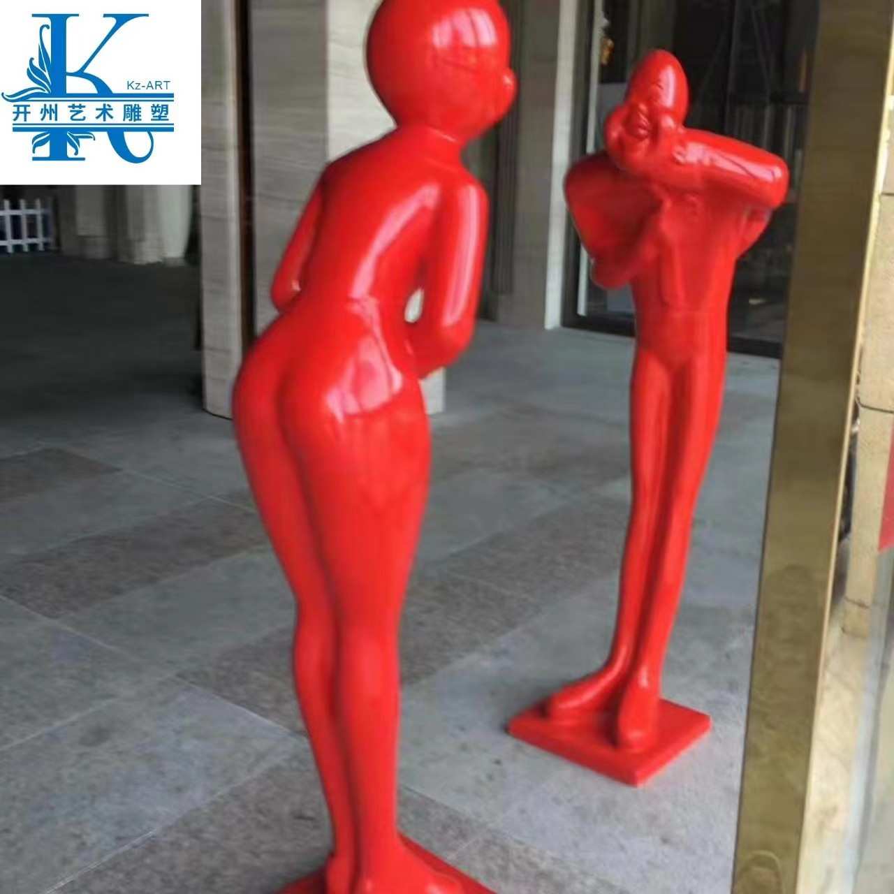 玻璃钢鞠躬迎宾人物雕塑酒店餐厅KTV开业礼门口招财树脂落地摆件
