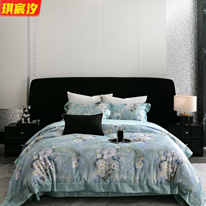 高档100S全棉印花四件套轻奢纯棉斜纹床品柔软亲肤四季款床上用品