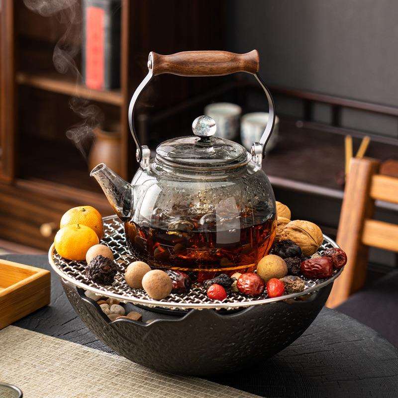 安舟电陶炉煮茶器围炉煮茶家用室内插电烤茶玻璃烧水壶煮茶壶中式