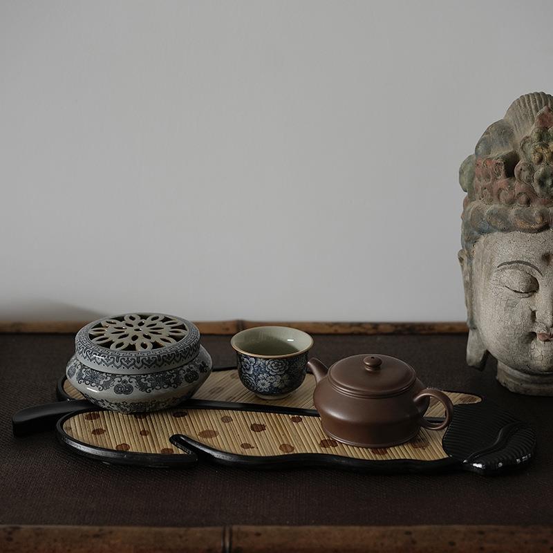福建湘妃竹干泡台 芭蕉叶干泡茶台壶承手工贴面茶台