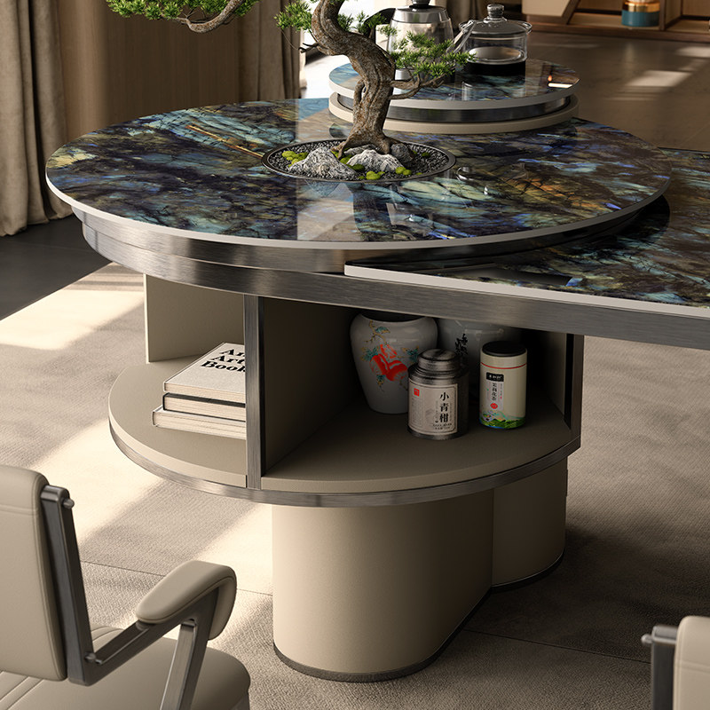 奢石岩板茶桌椅组合一体轻奢高端现代极简家用隐藏水桶茶桌茶台