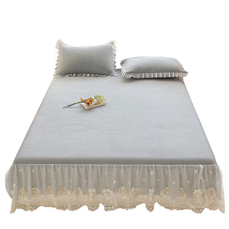 25新款夏季凉豆豆冰丝凉席三件套夏天家用可折叠机洗床裙款软席子