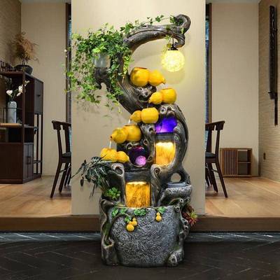 假山流水喷泉风水招财根雕葫芦摆件室内客厅落地景观家居创意