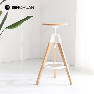 森川现代简约欧式 实木圆形旋转升降创意设计高脚凳吧椅酒吧椅吧凳