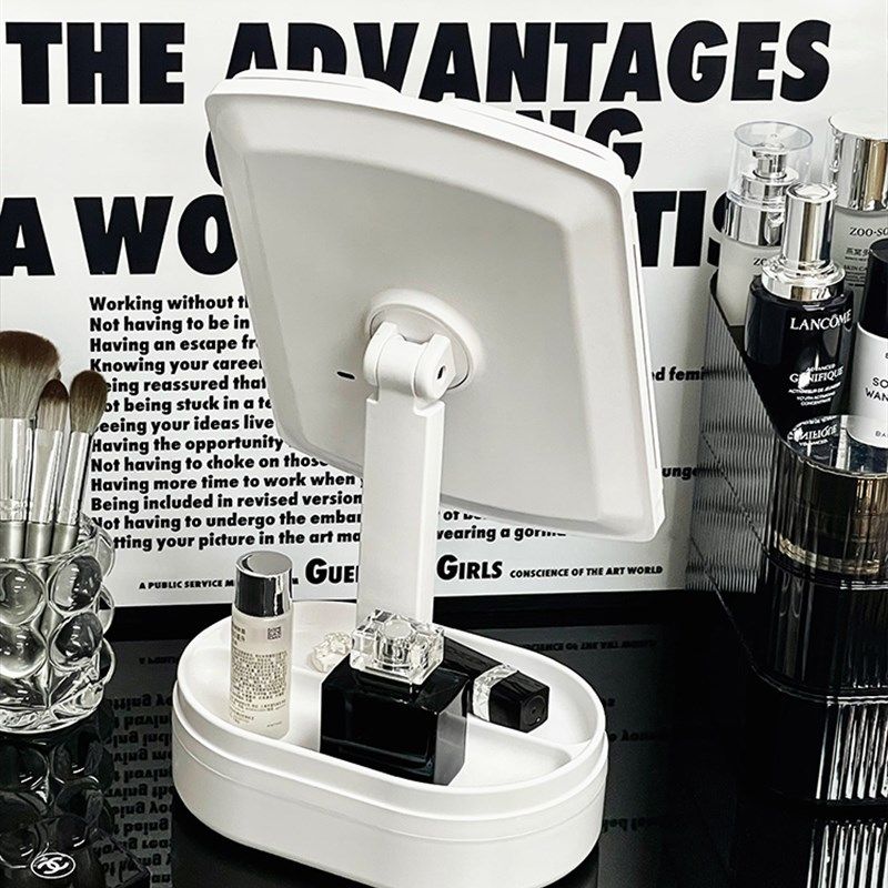 化妆镜带灯宿舍桌面收纳台式LED灯镜子女可摺叠家用化妆台补光镜